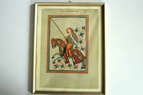 Codex Manesse Faksimile Kunstdruck limitiert und numeriert - Titel: Herr Henrich von Rugge - professionell gerahmt 