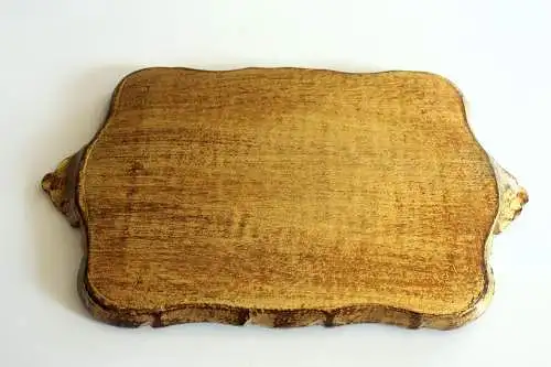 Kleines Florentiner Tablett - italienisches Serviertablett aus Holz - orange/gold mit pistazien-grünen Akzenten - Vintage