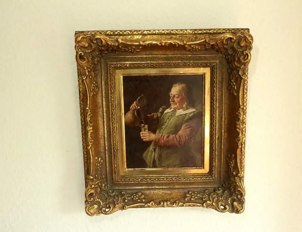 Gemälde: Weinprobe - Fritz Wagner - Genremaler - 1896 München - 1939 München - sign. Fritz Wagner - Öl auf Holz - barocker Stuckrahmen vergoldet 1