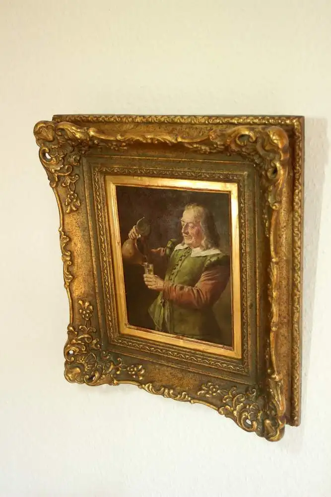 Gemälde: Weinprobe - Fritz Wagner - Genremaler - 1896 München - 1939 München - sign. Fritz Wagner - Öl auf Holz - barocker Stuckrahmen vergoldet 4