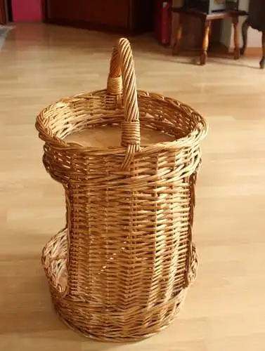 Flaschenkorb hoch geflochten Handarbeit - Weide und Holz - Vintage
