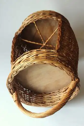Flaschenkorb hoch geflochten Handarbeit - Weide und Holz - Vintage
