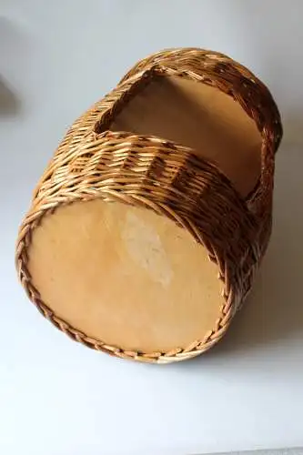 Flaschenkorb hoch geflochten Handarbeit - Weide und Holz - Vintage