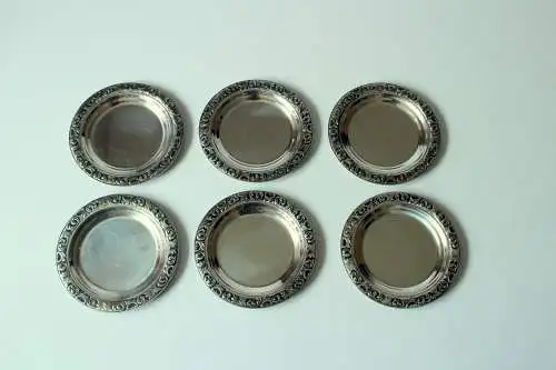 6 Original WMF Edelstahl Untersetzer aus den 1960ern mit verziertem Rand - Landhaus-Stil - Vintage