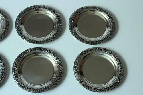 6 Original WMF Edelstahl Untersetzer aus den 1960ern mit verziertem Rand - Landhaus-Stil - Vintage