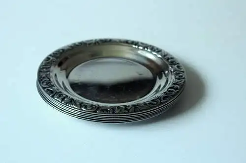 6 Original WMF Edelstahl Untersetzer aus den 1960ern mit verziertem Rand - Landhaus-Stil - Vintage