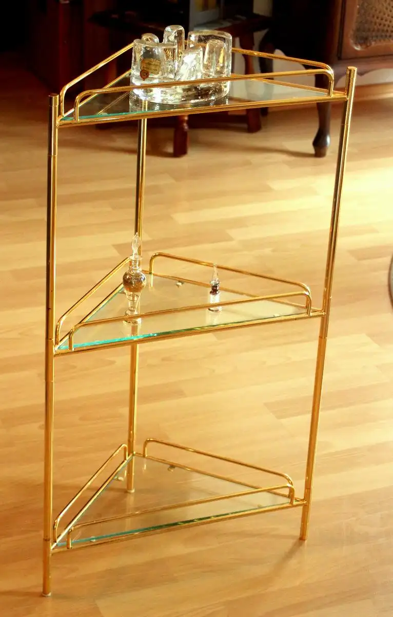 Mid Century Eckregal freistehend - Messing/Glas - 3 Etagen - Vintage 2
