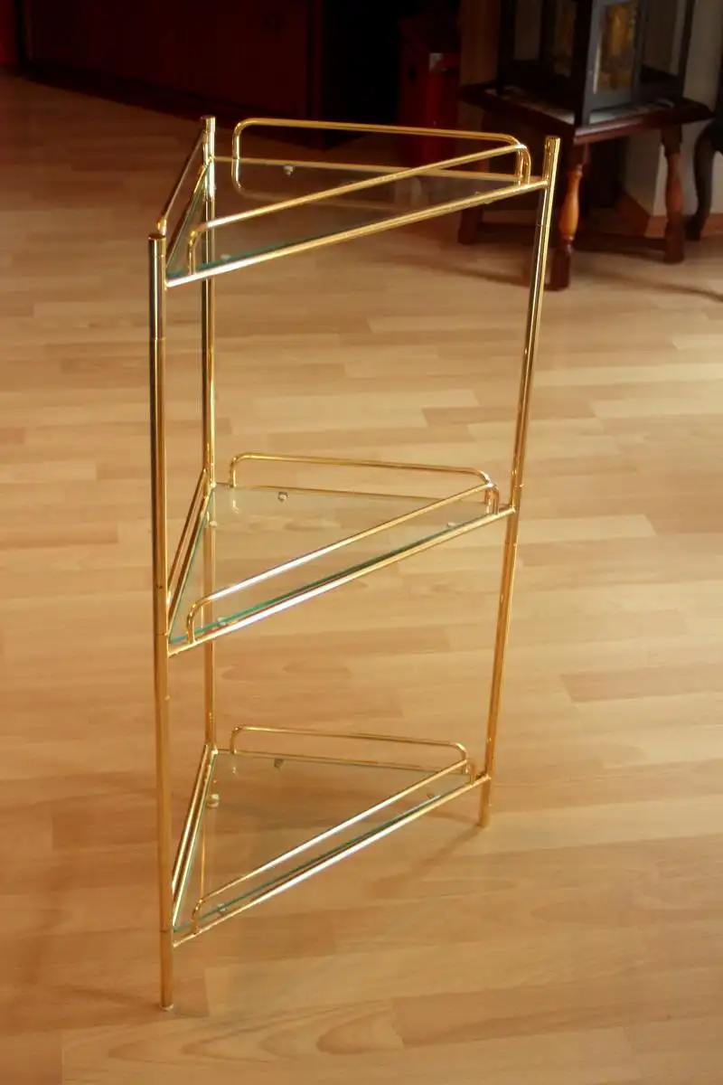 Mid Century Eckregal freistehend - Messing/Glas - 3 Etagen - Vintage 3
