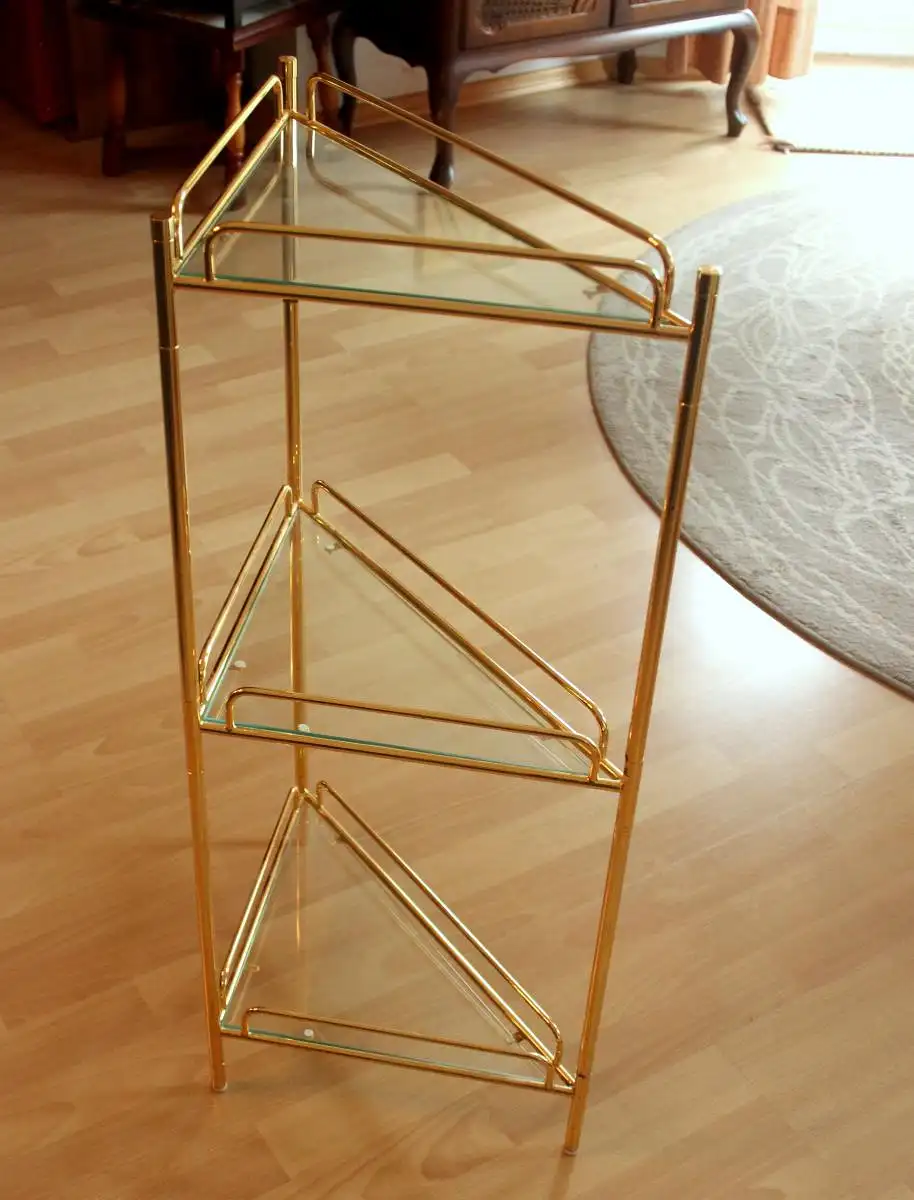 Mid Century Eckregal freistehend - Messing/Glas - 3 Etagen - Vintage 4
