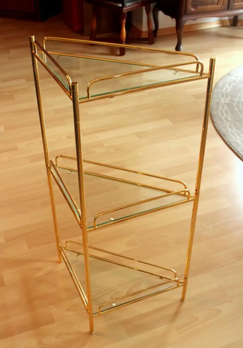 Mid Century Eckregal freistehend - Messing/Glas - 3 Etagen - Vintage 5