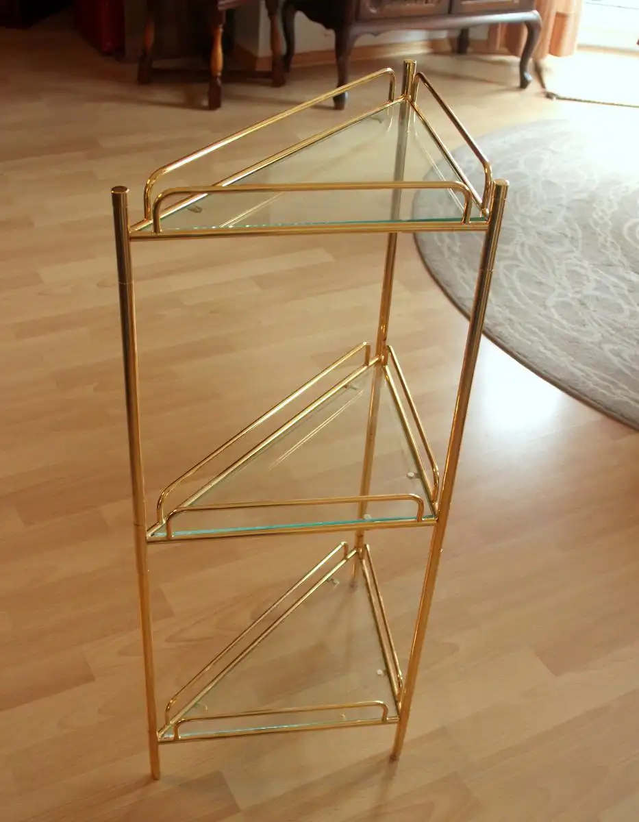 Mid Century Eckregal freistehend - Messing/Glas - 3 Etagen - Vintage 6
