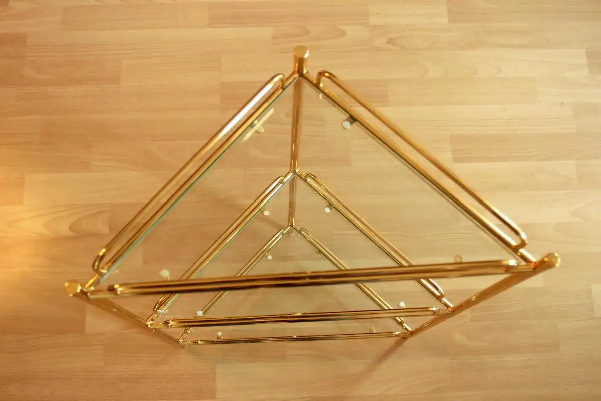 Mid Century Eckregal freistehend - Messing/Glas - 3 Etagen - Vintage 7