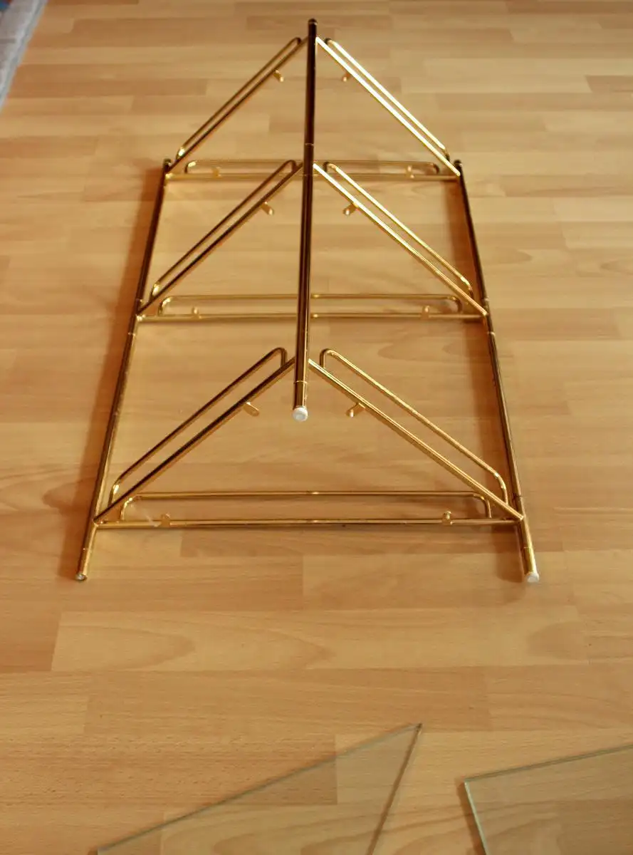 Mid Century Eckregal freistehend - Messing/Glas - 3 Etagen - Vintage 9