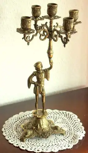 1930s Art Deco schwerer Messing Kerzenleuchter 5 Arme - Kandelaber 