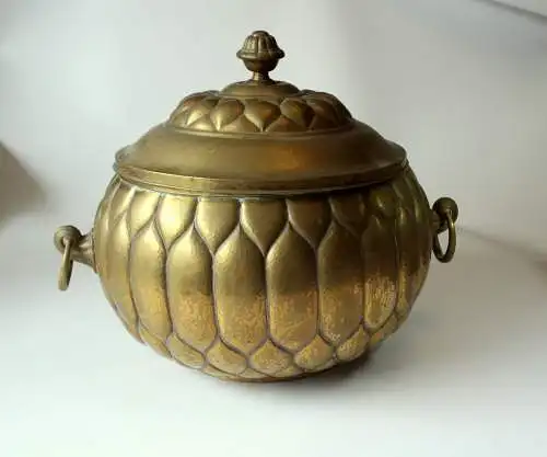 Antiker Messing Bowletopf Jugendstil ca. 1900 - mit Original-Glaseinsatz - absolute Rarität - Sammlerstück