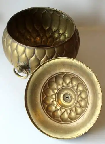 Antiker Messing Bowletopf Jugendstil ca. 1900 - Böhme und Hennen Kunstgewerbe, Dresden - mit Original-Glaseinsatz - absolute Rarität - Sammlerstück