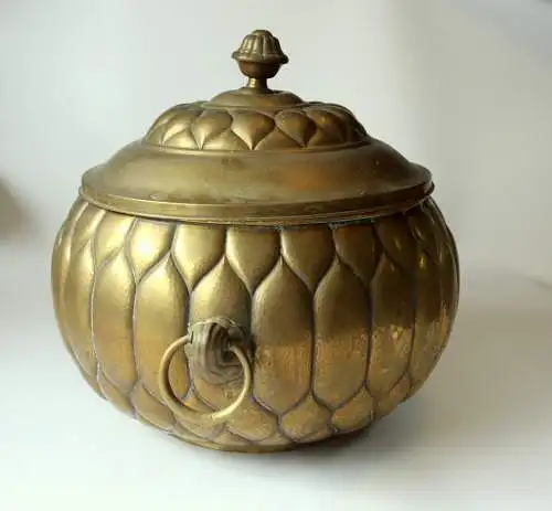Antiker Messing Bowletopf Jugendstil ca. 1900 - Böhme und Hennen Kunstgewerbe, Dresden - mit Original-Glaseinsatz - absolute Rarität - Sammlerstück