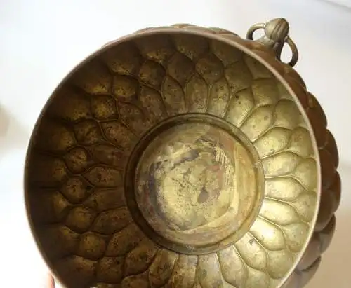 Antiker Messing Bowletopf Jugendstil ca. 1900 - Böhme und Hennen Kunstgewerbe, Dresden - mit Original-Glaseinsatz - absolute Rarität - Sammlerstück