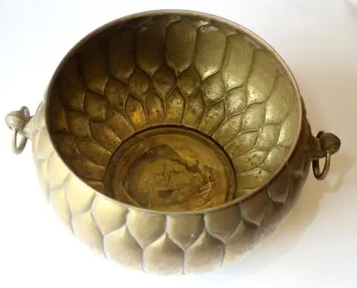 Antiker Messing Bowletopf Jugendstil ca. 1900 - Böhme und Hennen Kunstgewerbe, Dresden - mit Original-Glaseinsatz - absolute Rarität - Sammlerstück