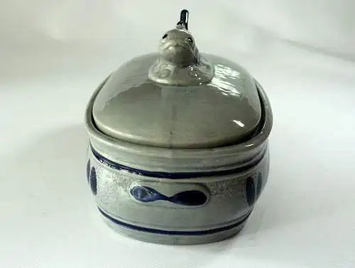 Toller Matjes-Topf, Heringstopf, Fischtopf aus blauem Steingut mit Deckel - Vintage aus den 70ern