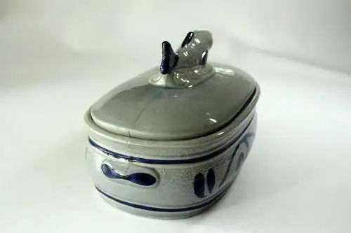 Toller Matjes-Topf, Heringstopf, Fischtopf aus blauem Steingut mit Deckel - Vintage aus den 70ern