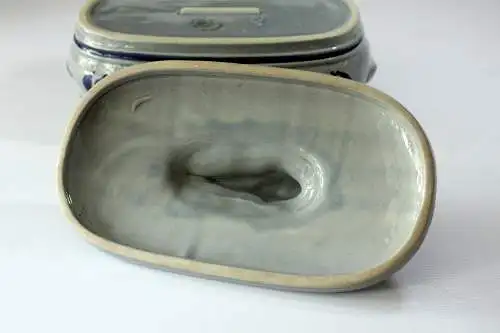 Toller Matjes-Topf, Heringstopf, Fischtopf aus blauem Steingut mit Deckel - Vintage aus den 70ern