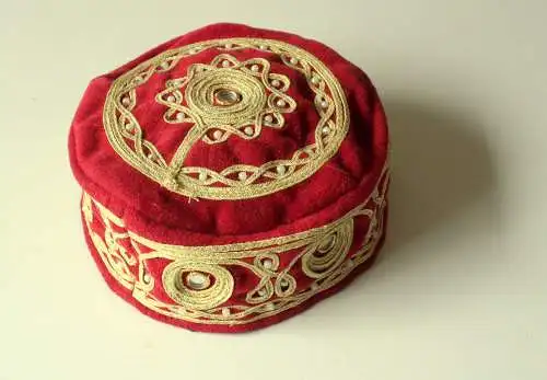 Toller Fez roter Samt traditionelle Goldstickerei Handarbeit Arabien - Vintage