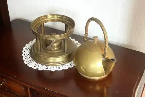 1920s Antiker Messing Rechaud mit Teekanne
