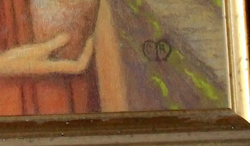 1920s Original antikes Pastellporträt im Holzrahmen unter Glas - monogrammiert - 