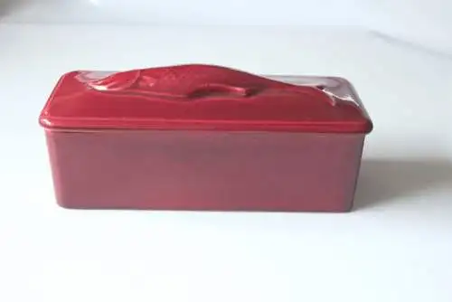 Fischtopf Matjestopf Heringstopf in bordeaux-rot - Keramik - mit Deckel - Vintage