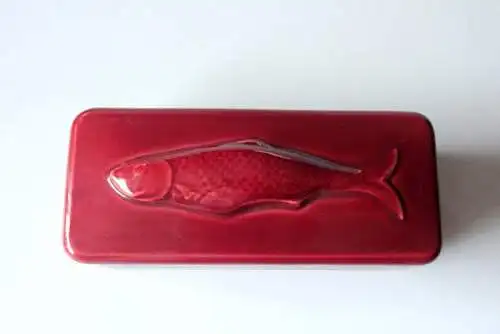 Fischtopf Matjestopf Heringstopf in bordeaux-rot - Keramik - mit Deckel - Vintage