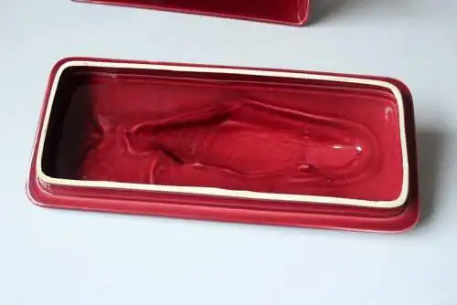 Fischtopf Matjestopf Heringstopf in bordeaux-rot - Keramik - mit Deckel - Vintage