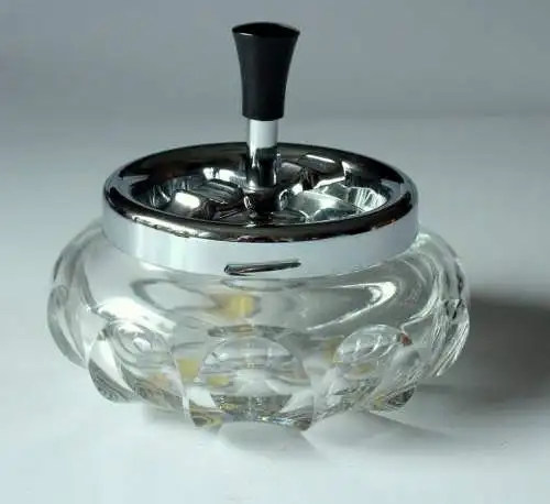 Erhard Drehaschenbecher Roulette-Aschenbecher Kristallglas mit Metallmontur - Vintage