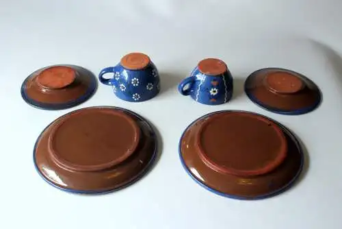 2 Kaffeegedecke Keramik dunkelblau handgetöpfert handbemalt - harmoniert mit Bunzlauer Keramik