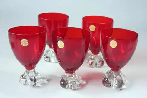 5 Murano Glass Weinkelche rot - Weingläser - Likörgläser handgearbeitet - made in Italy - gemarkt