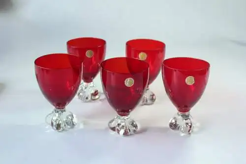 5 Murano Glass Weinkelche rot - Weingläser - Likörgläser handgearbeitet - made in Italy - gemarkt