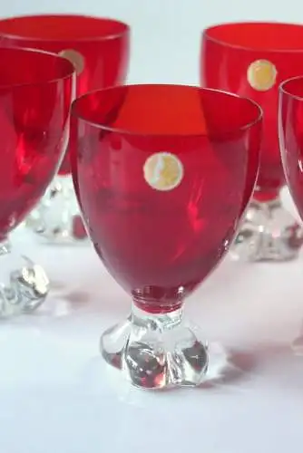 5 Murano Glass Weinkelche rot - Weingläser - Likörgläser handgearbeitet - made in Italy - gemarkt