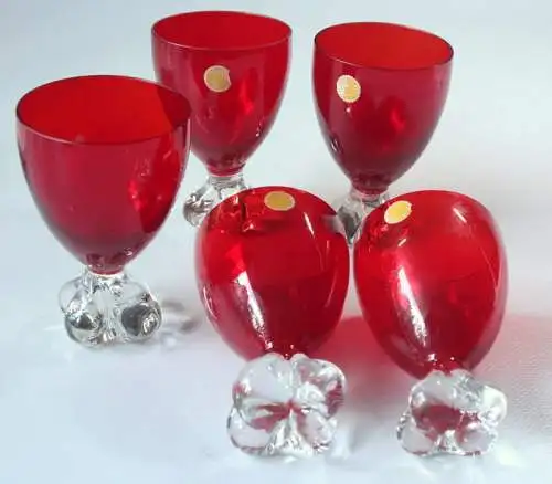 5 Murano Glass Weinkelche rot - Weingläser - Likörgläser handgearbeitet - made in Italy - gemarkt