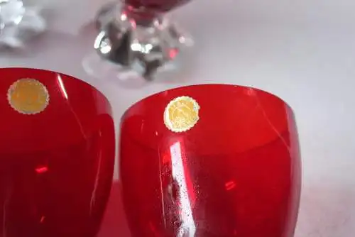 5 Murano Glass Weinkelche rot - Weingläser - Likörgläser handgearbeitet - made in Italy - gemarkt
