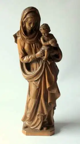 Holzfigur groß handgeschnitzt Maria mit dem Jesuskind Heiligenfigur Madonna Vintage 1930s West Germany Holz schwer zum Aufstellen 
