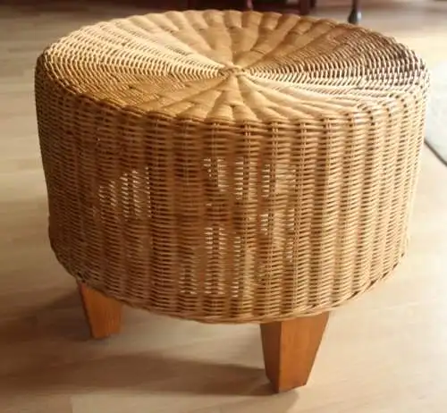 Runder Beistelltisch Rattan, Bambus, Holz - Fußhocker - Hocker - Vintage