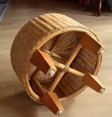 Runder Beistelltisch Rattan, Bambus, Holz - Fußhocker - Hocker - Vintage