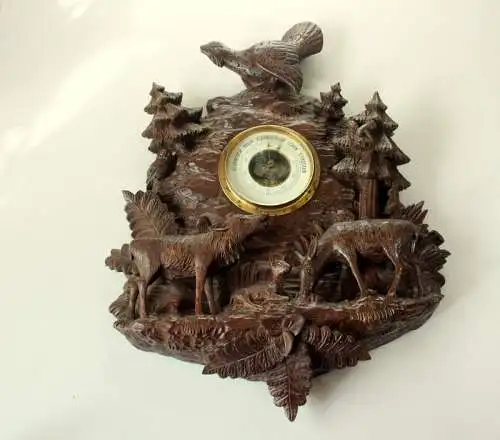 1930 er Antike Schnitzarbeit - aufwendige reliefartige Handarbeit Holz mit Barometer - Wanddekoration - wall accents - handmade 