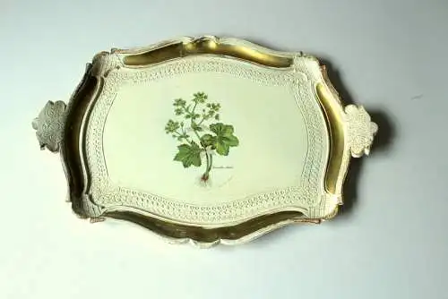Großes Florentiner Tablett - Wunderschönes Serviertablett Holz creme-weiß/gold - Vintage mid century - wooden florentine style tray 