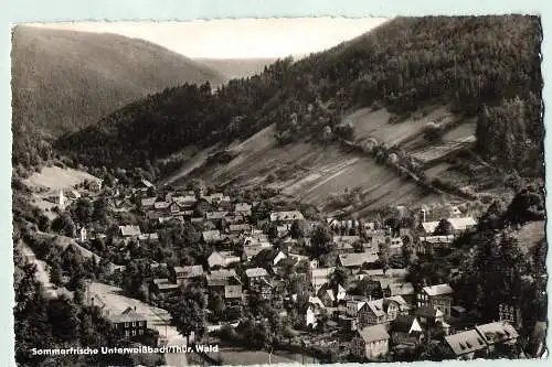 [Echtfotokarte schwarz/weiß] Sommerfrische Unterweißbach Thüringer Wald Panorama 1963. 