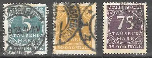 Deutsches Reich 1923 Nr 274 275 276 Gestempelt (Posten) Ohne Gummierung (*) Rundstempel (Datum und/oder Ort klar)