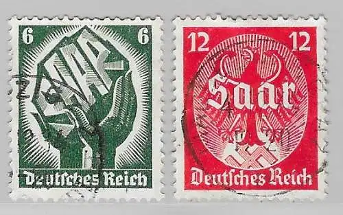 Deutsches Reich 1934 Nr 544 545 Gestempelt (Posten) Ohne Gummierung (*) Falz / Gummimängel / *