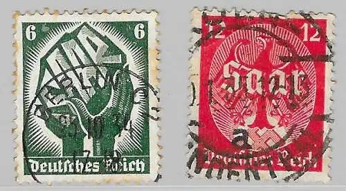 Deutsches Reich 1934 Nr 544 545 Gestempelt (Posten) Ohne Gummierung (*) Zentraler Rund / Vollstempel Falz / Gummimängel / *