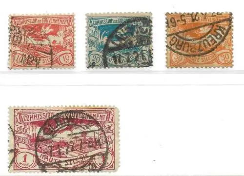 Oberschlesien Dienstmarken 1920 Nr 16 18 20 26 Rundstempel (Datum und/oder Ort klar) Falz / Gummimängel / * Ohne Gummierung (*)