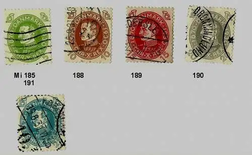 Dänemark 1930 Nr 185 188 189 190 191 Ohne Gummierung (*) Gestempelt (Posten) Rundstempel (Datum und/oder Ort klar) Falz / Gummimängel / *